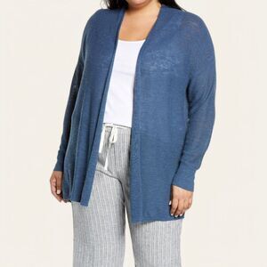 Caslon Linen Cotton Blend Open-Front Lightweight Sweater Cardigan Blue Ensign M